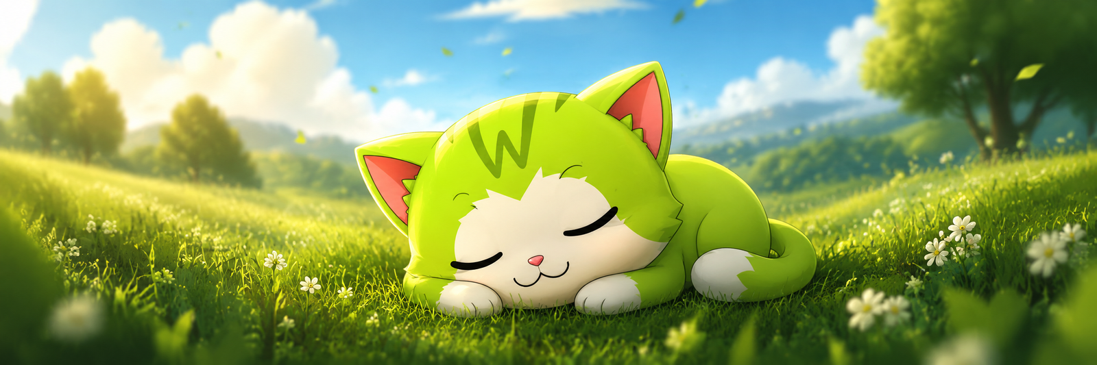 Wen Cat sleeping in a sunny meadow